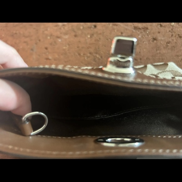 Brown Coach Signature Logo Canvas Wristlet - Picture 7 of 9